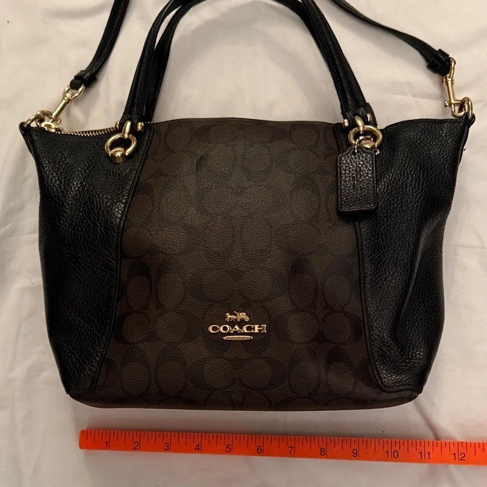 Coach slouchy satchel Signature Black and Brown leather Tote